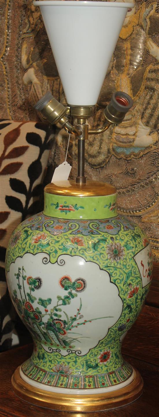 A pair of Chinese famille verte baluster jars, late 19th century, vases approx. 35cm